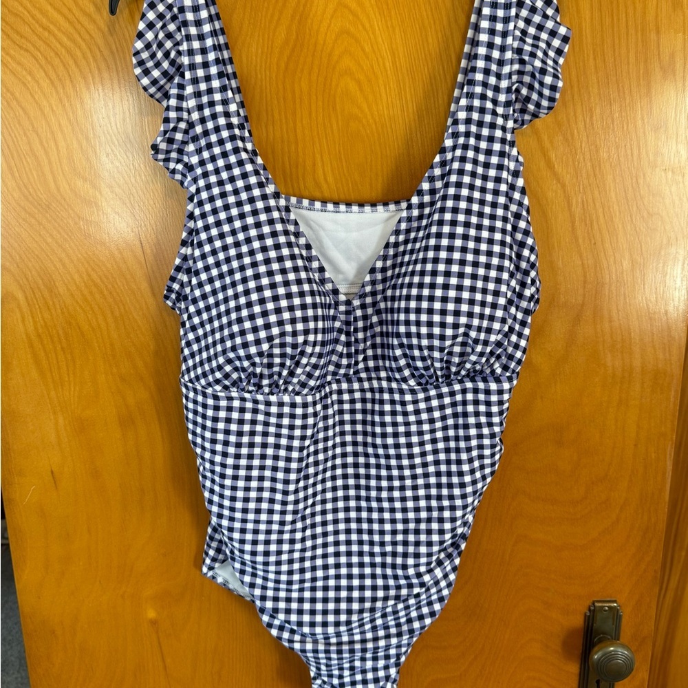 Kona Sol Blue and White Checkered Swimsuit - Picture 2 of 4